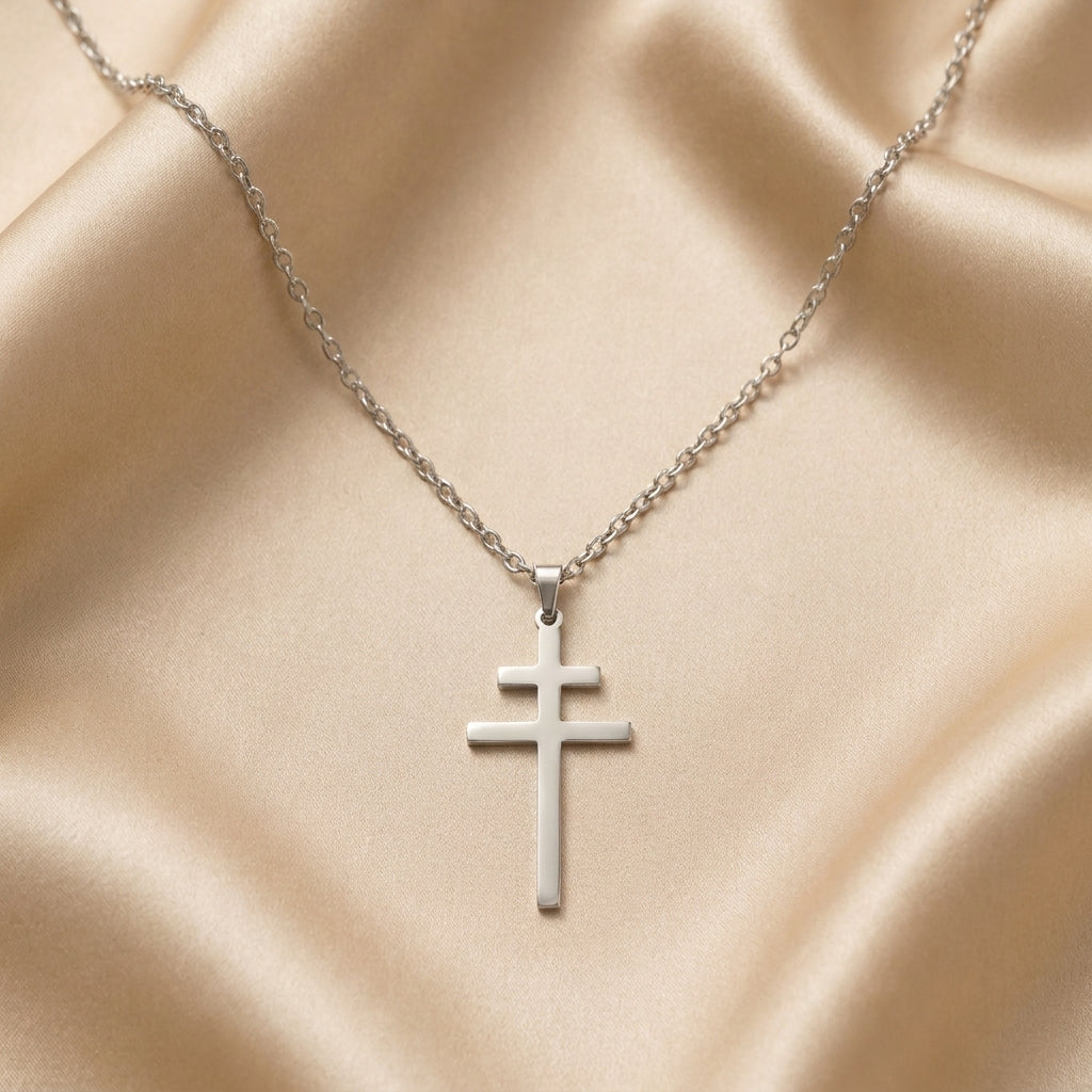 Éden collier Croix de Lorraine en or blanc - vue 1