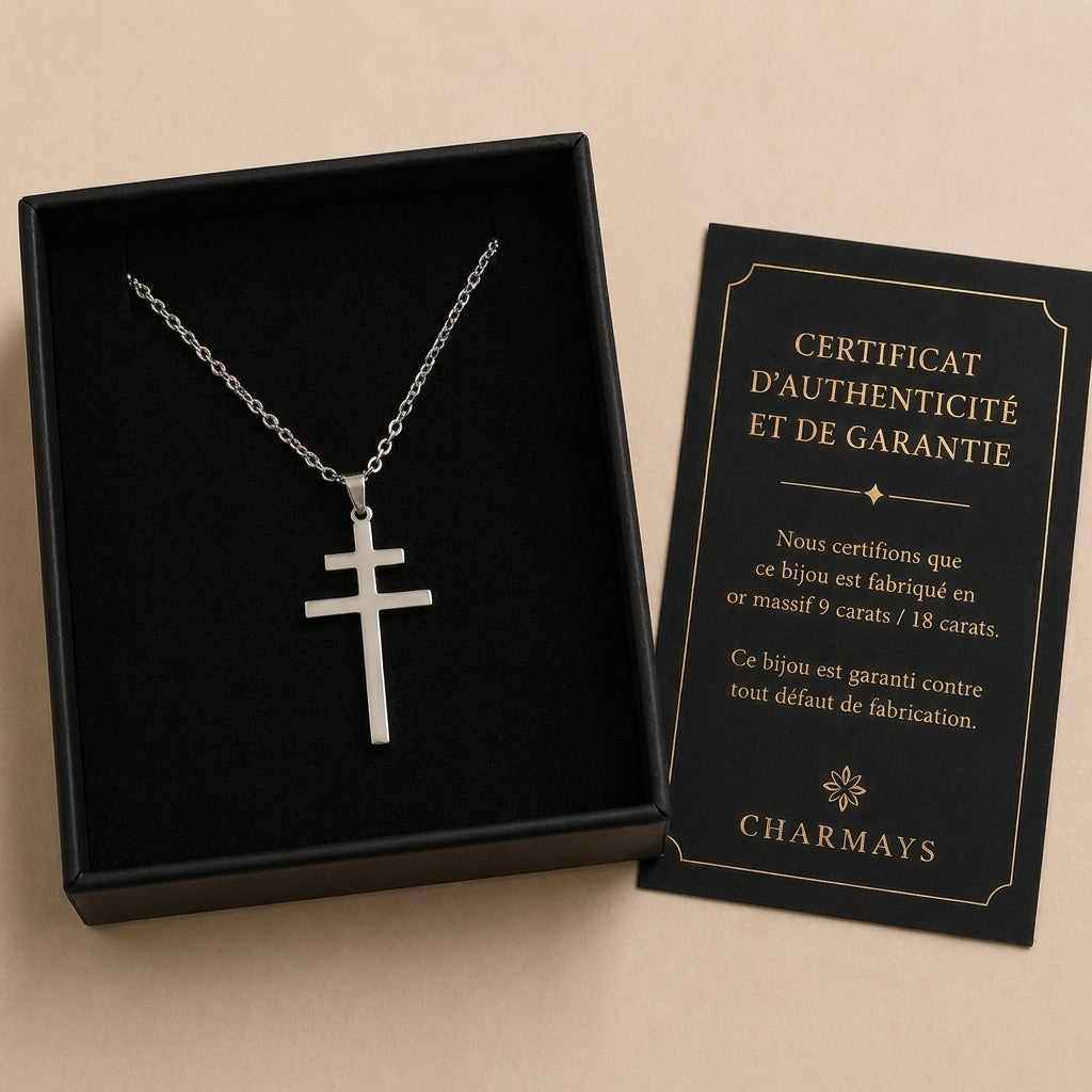 Éden collier Croix de Lorraine en or blanc - vue 2