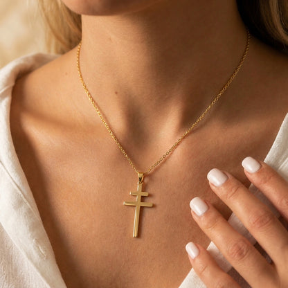 Éden collier Croix de Lorraine en or blanc - vue 4
