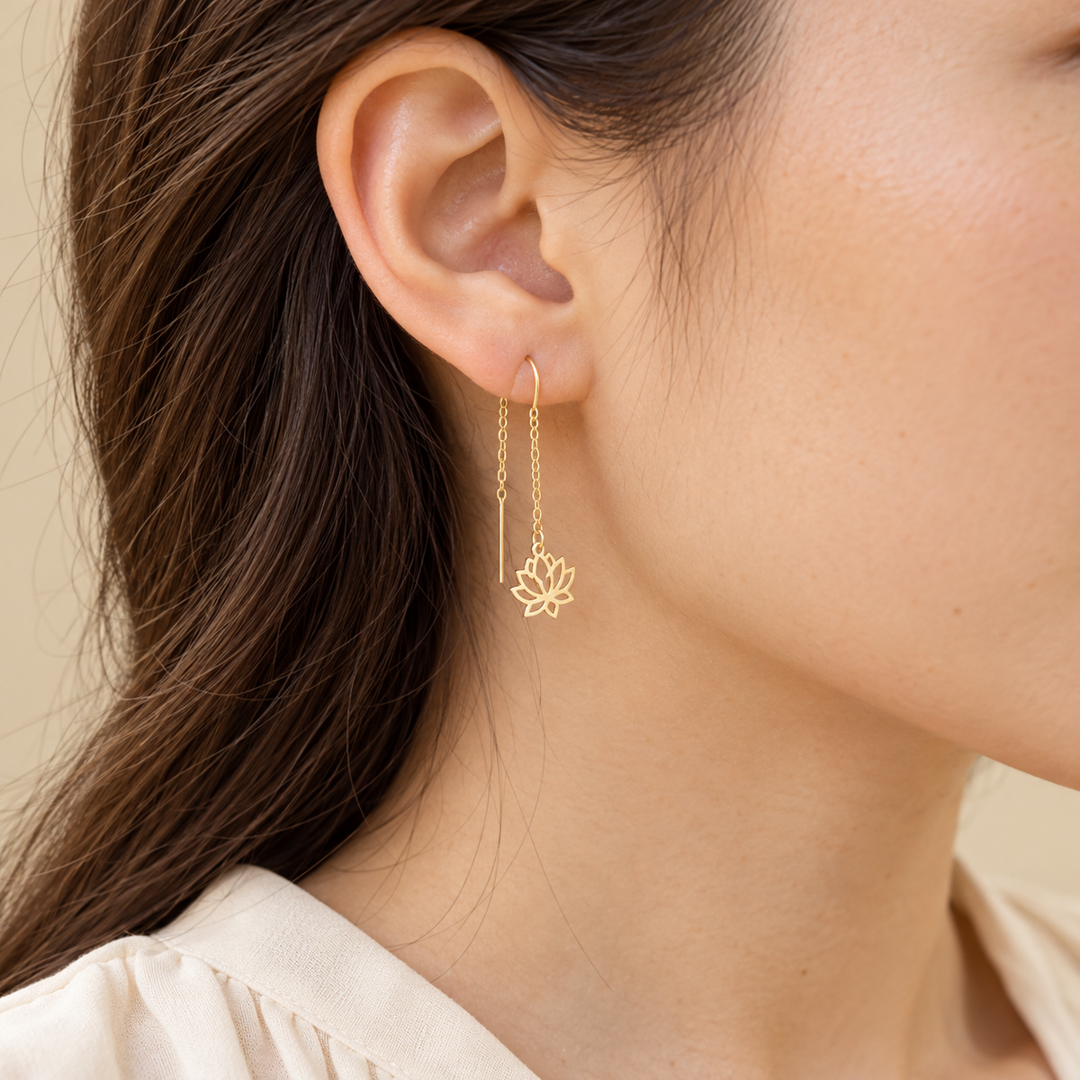 Boucles d’oreilles traversantes en Or à fleurs de lotus ajourées