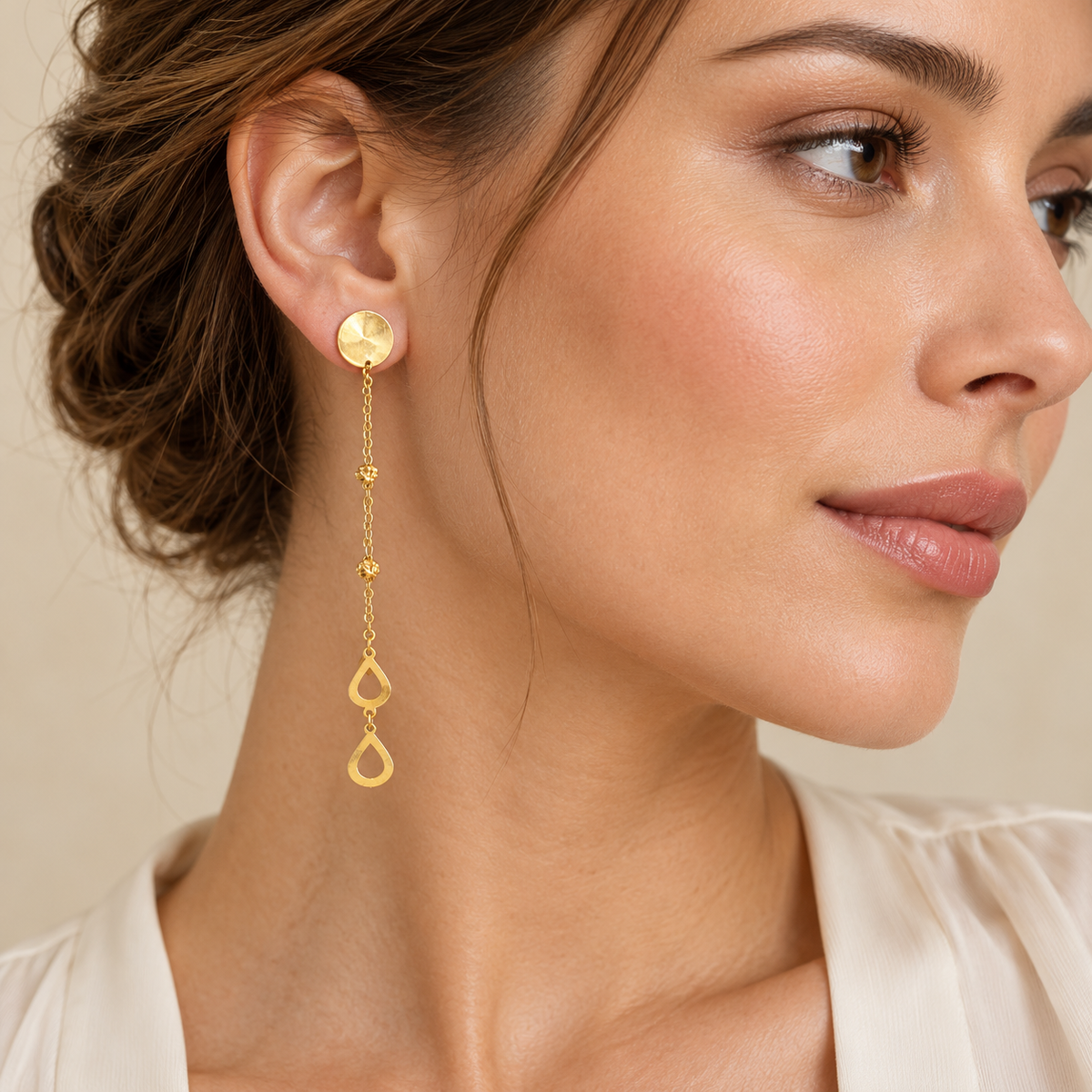 Boucles d’oreilles pendantes en Or  à chaînettes et anneaux