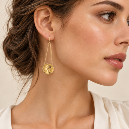 Boucles d’oreilles pendantes à pièces rondes et chaînes en Or jaune